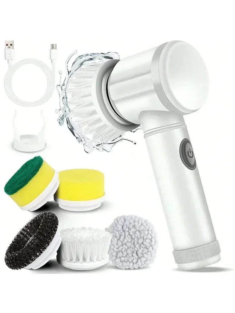 Cordless Electric Spin Scrubber 5 in 1 Cleaning Brush Kitchen Bathroom Tool