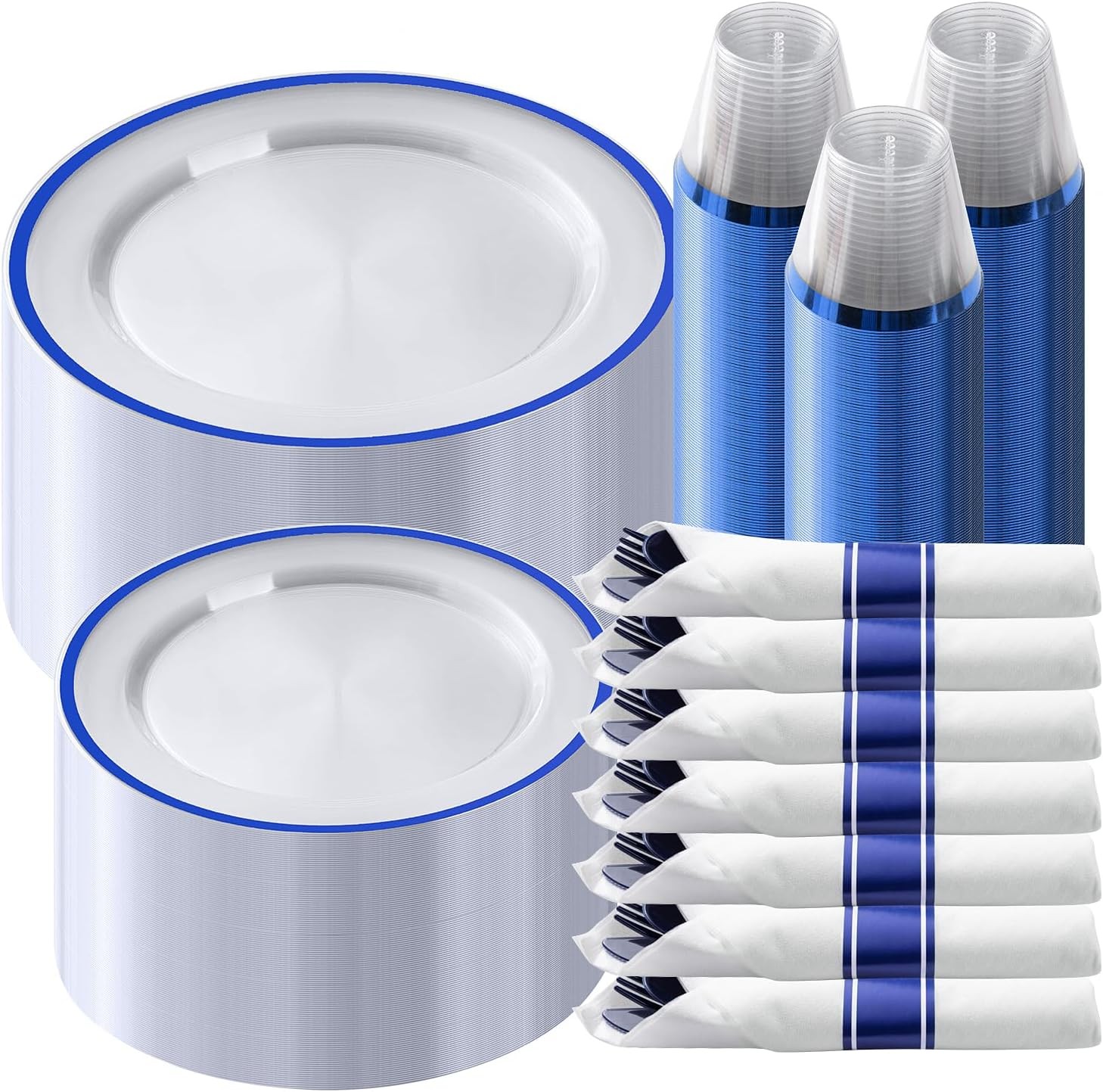 Goodluck 350 Piece Dark Blue Plastic Dinnerware Set for Party, Clear Disposabl