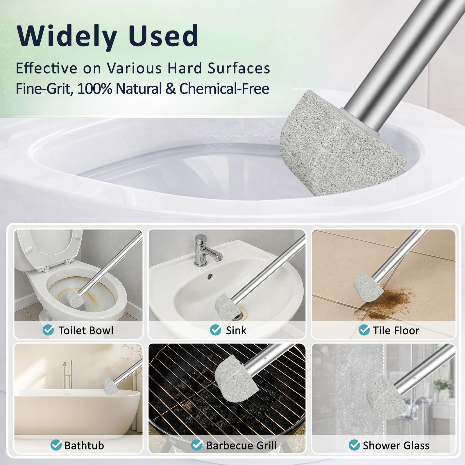 FQRTO 8-Pack Pumice Stone Toilet Cleaner with Long Handle – Hard 16, Black