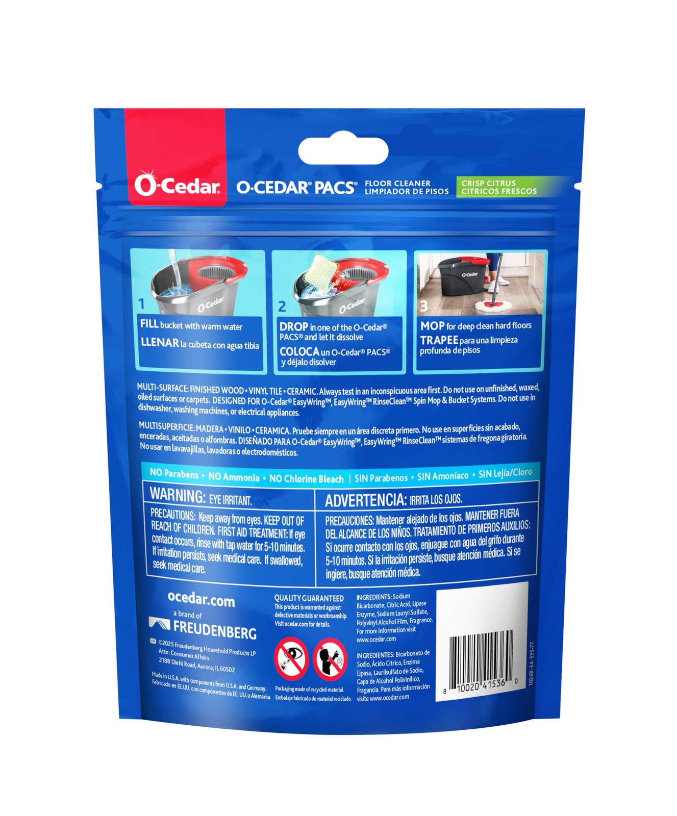 O-Cedar PACS Hard Floor Cleaner, Crisp Citrus Scent 24 Count (1-Pack) | Made …