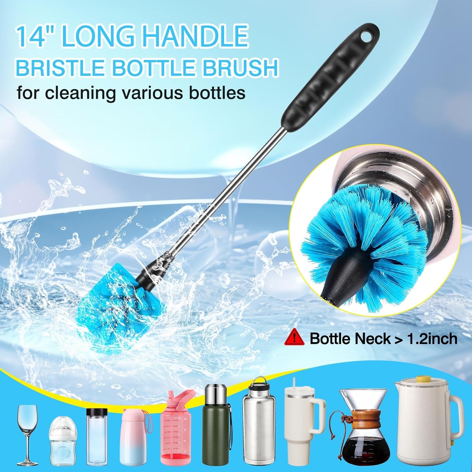 Baby 5 Pack Bottle Cleaning Brush Set, Stainless Steel Scrub Cleaner Brush