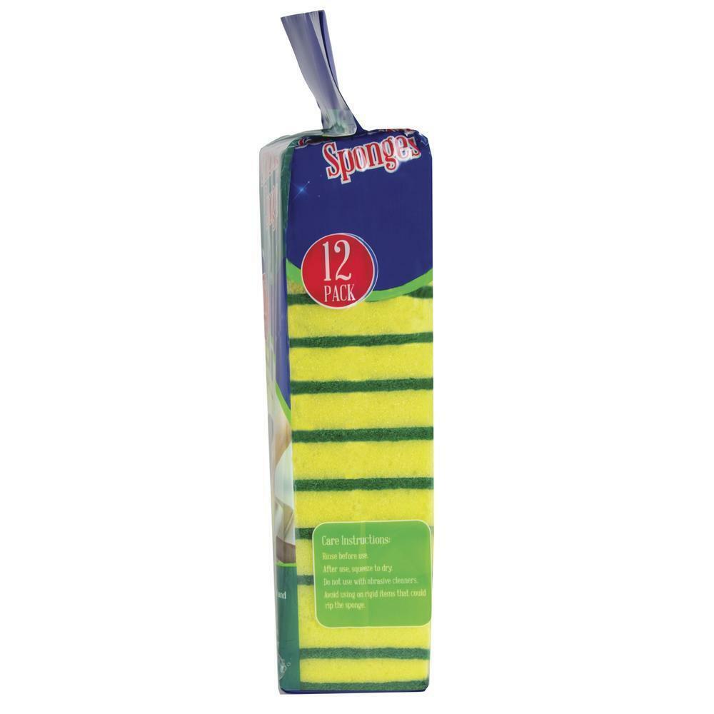 12 Pack Heavy Duty Dual Scrubber Scouring Sponge Non Scratch Dish Cleaning Tool