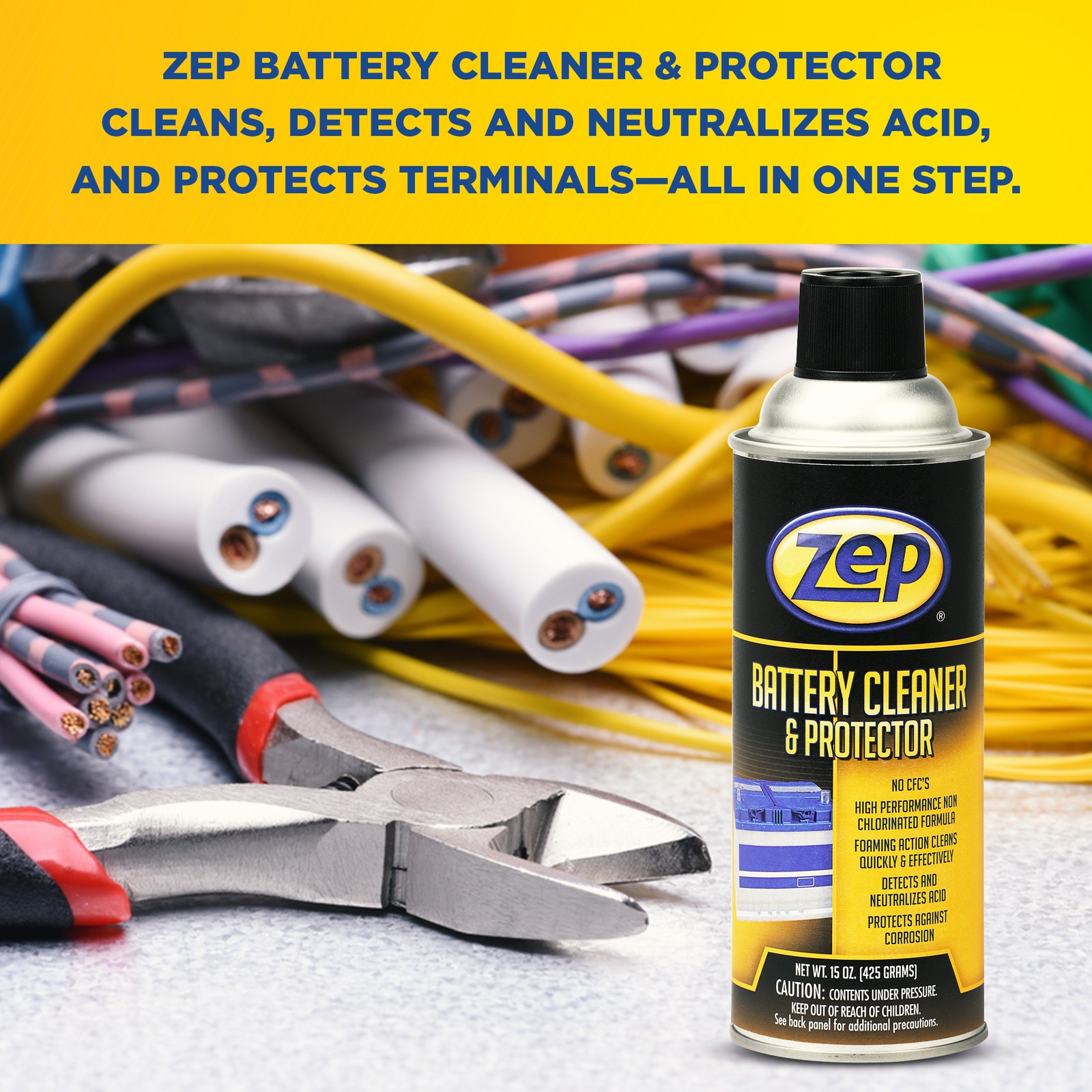 Zep Battery Cleaner and Protector – 15 oz (Case of 12) – 1047944 – Foaming