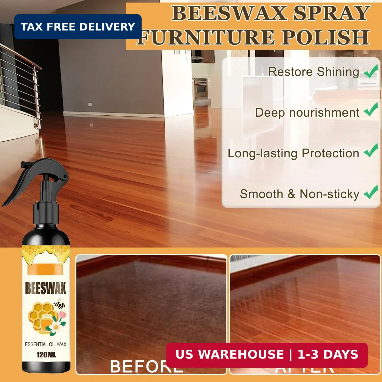 2PCS Beeswax Spray,Natural Furniture Polish,Beeswax Spray Cleaner,The Original M
