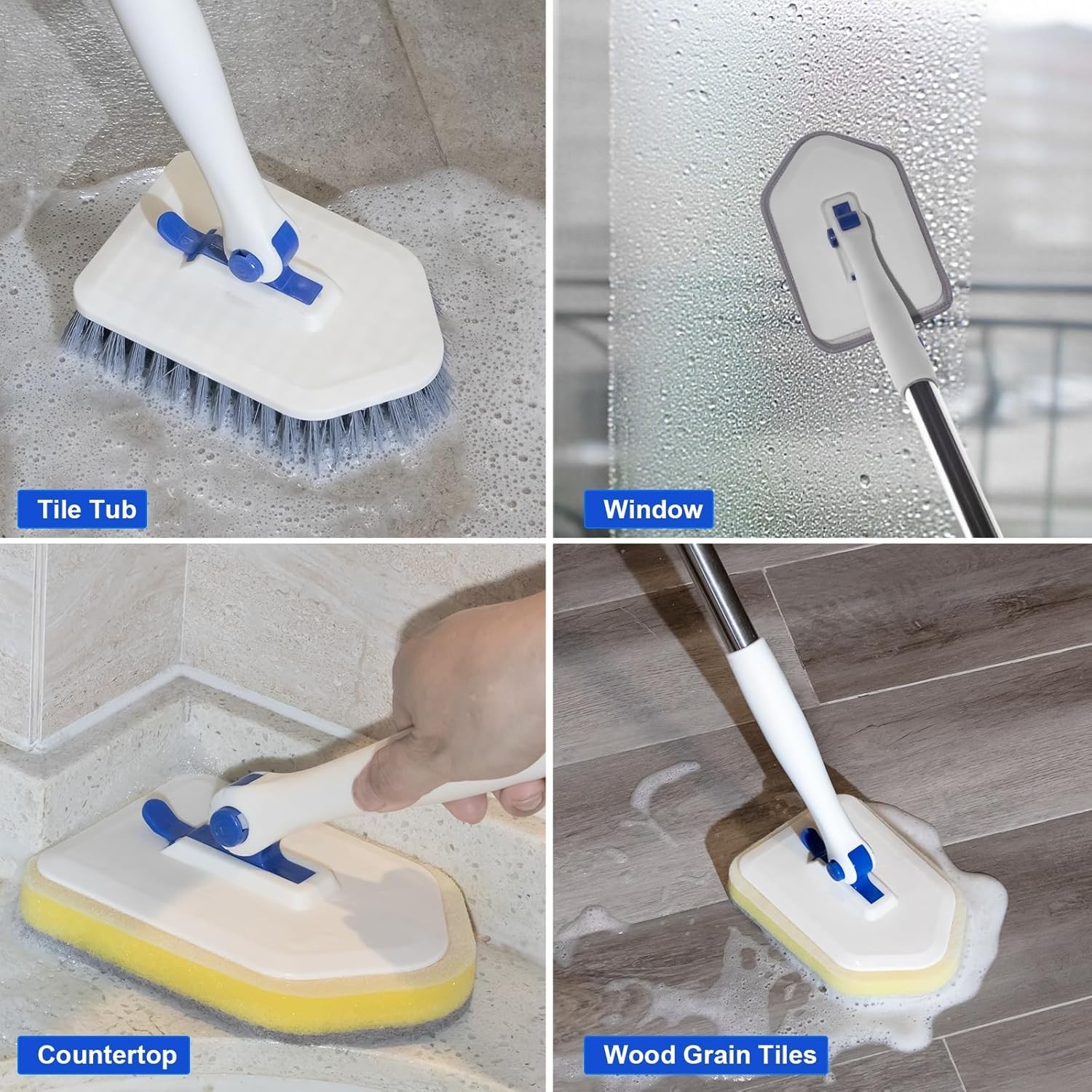 3-in-1 Tub Tile Scrubber Brush with Telescopic Pole & Pads for Bathroom, Sink