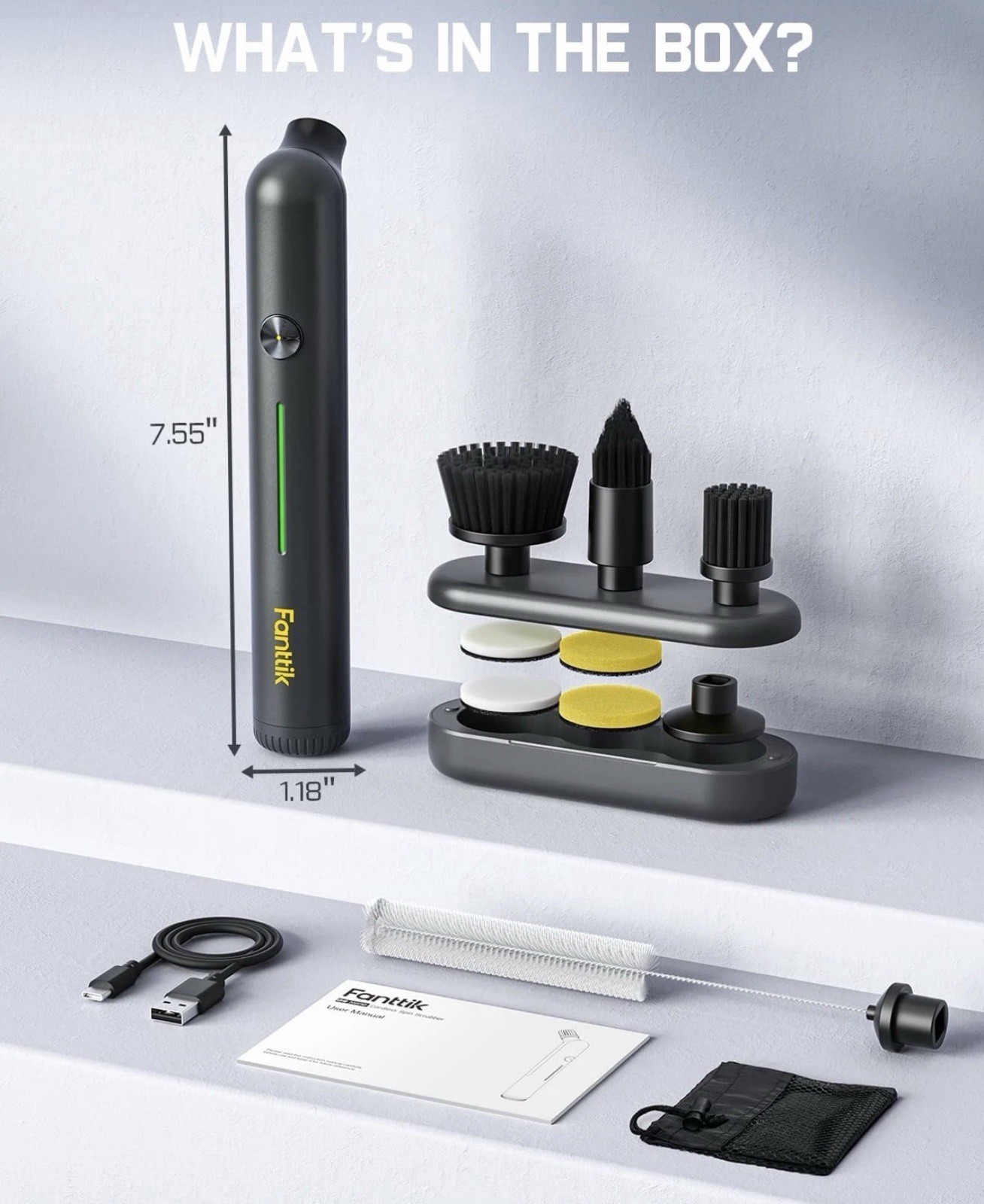 Fanttik G9 Nano Electric Spin Scrubber, Cordless Power Grout Brush, Type-C Fast