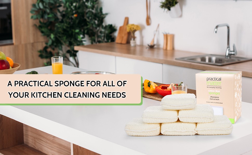Practical Matter Kitchen Sponge, Organic Cotton Fiber All-Purpose Dish Sponges