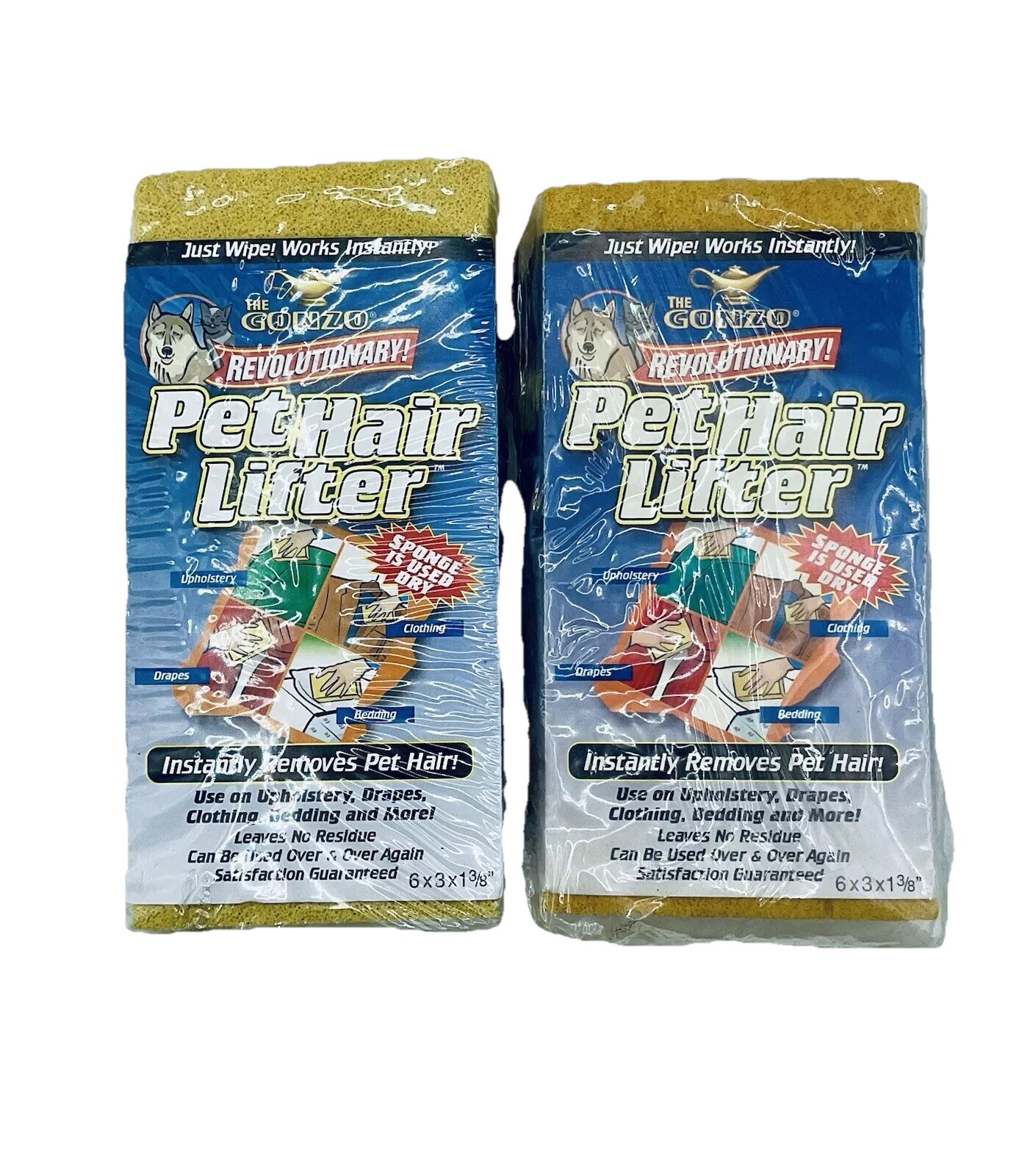 THE GONZO REVOLUTIONARY! PET HAIR LIFTER by MAGIC AMERICAN 6”x3”x1-3/8” LOT OF 2