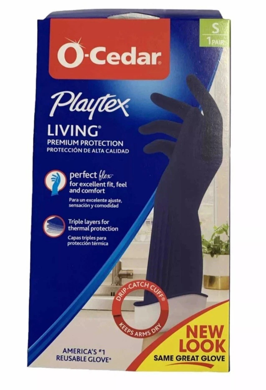 Playtex Living Cleaning Gloves w/ Drip Catch Cuff Small Navy Blue- 1 Pair – EACH