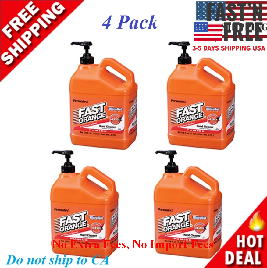 Fast Orange Pumice Hand Cleaner 1 Gal. Orange Scented Natural Citrus Scent 4PACK