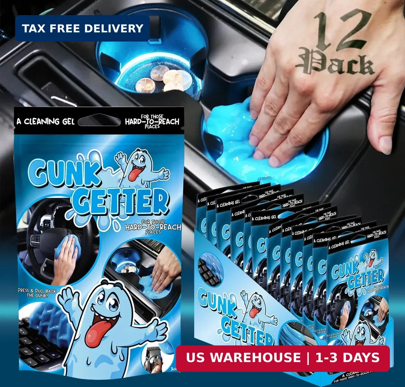 Car Cleaning Gel 12 Pack for Those Hard to Reach Places, Automotive Cup Holder E