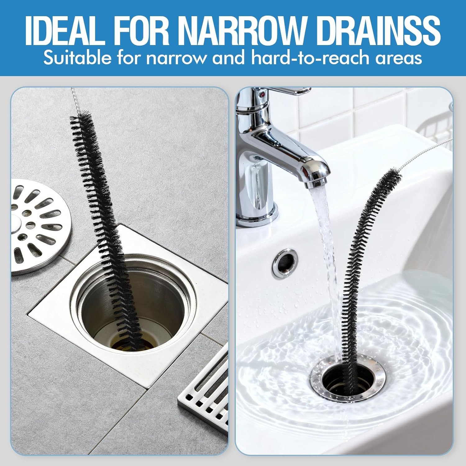 3PCS Drain Brush Set with Refrigerator Coil Cleaning Brush, Multi-Use Drain