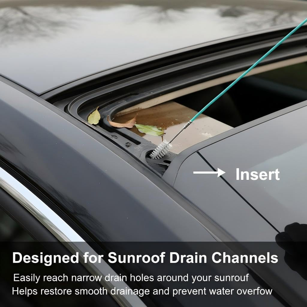 118Inch Roof Drain Cleaning Tool, Flexible Pipe Cleaner with 2 Brushes for Car