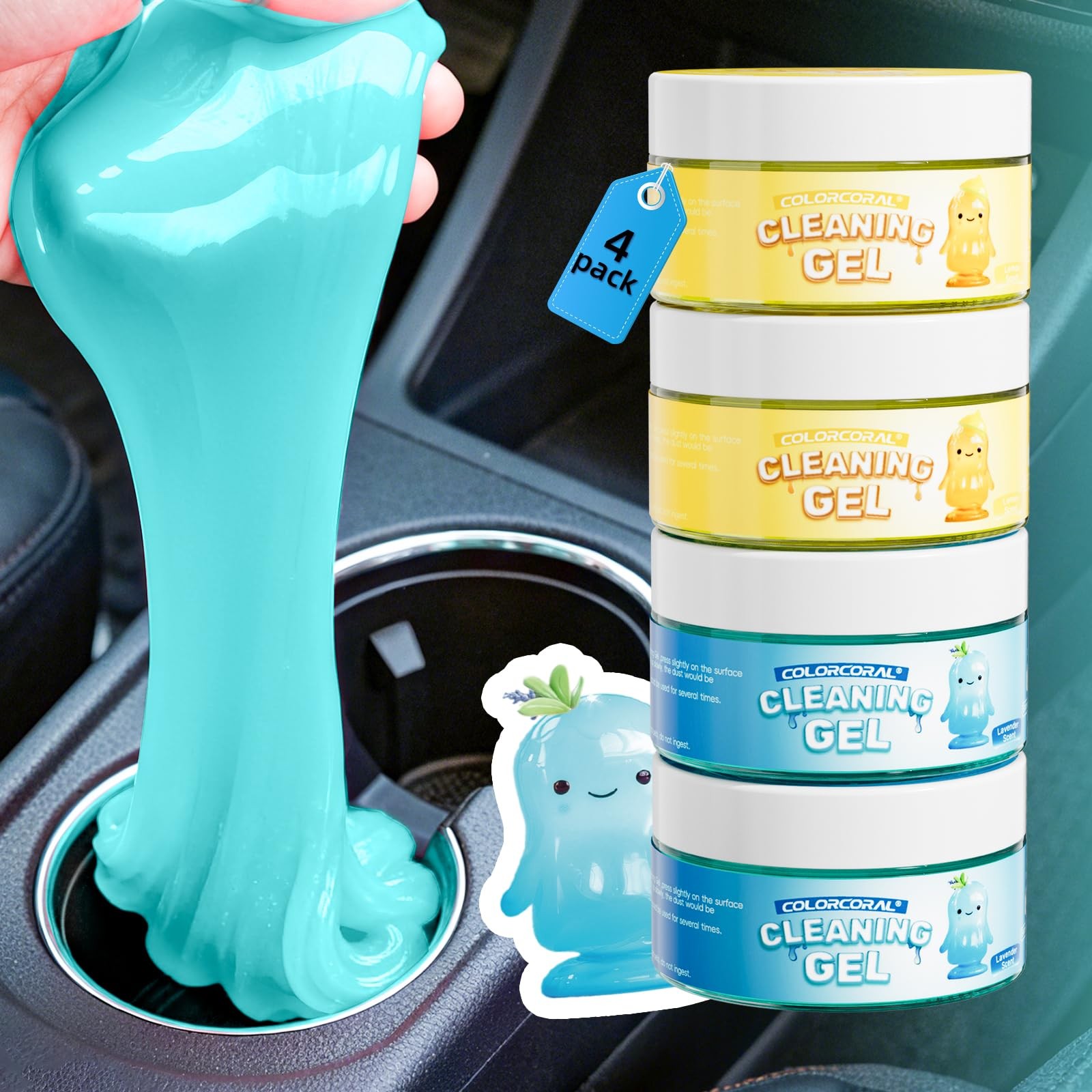 Car Cleaning Gel – 4 Pack Reusable Slime for Interior, Vents, Keyboards, and