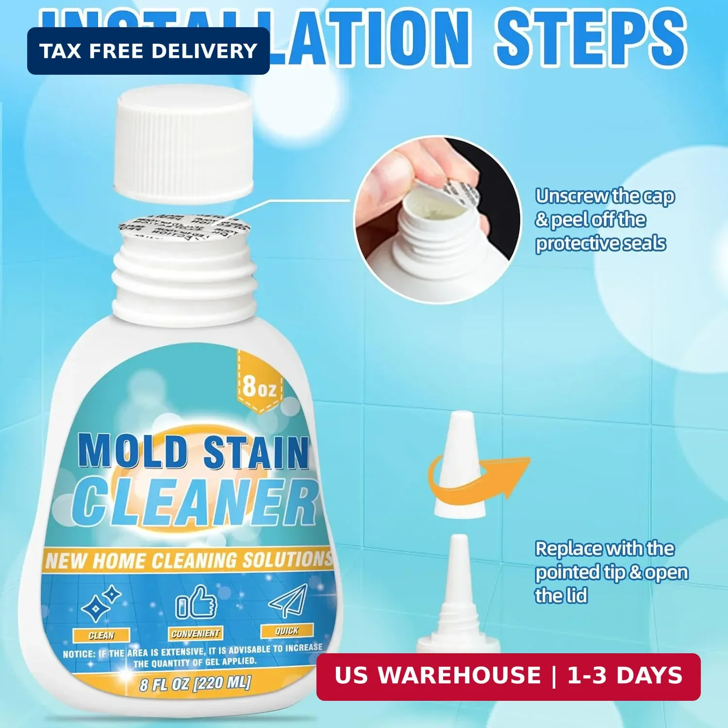 Mold Stain Cleaner Gel, 8 Fl oz Effective Washing Machine Cleaner for Front Load