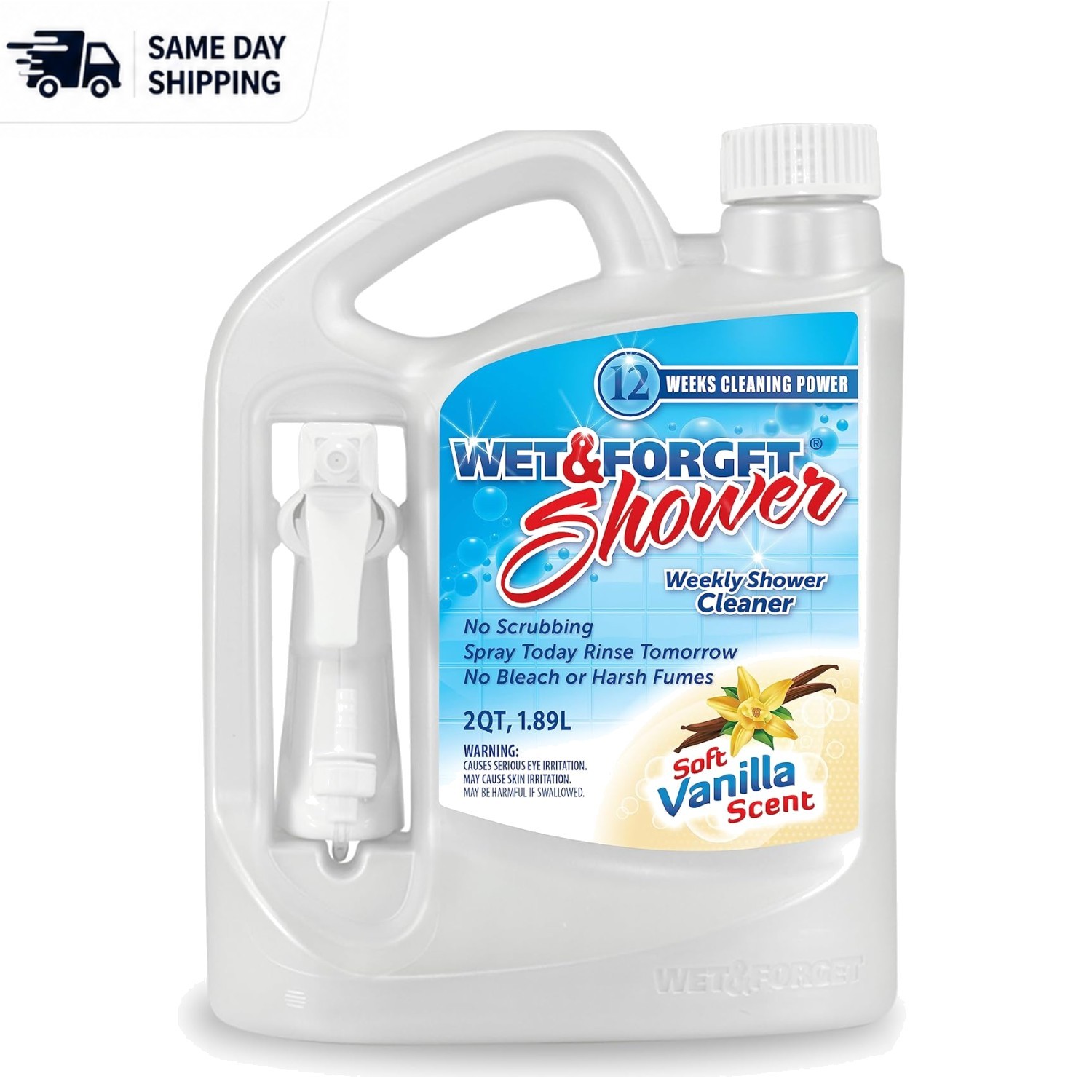 Convenient No-Scrub Shower Cleaner – 64 Oz, Safe for All Surfaces, Vanilla Scent