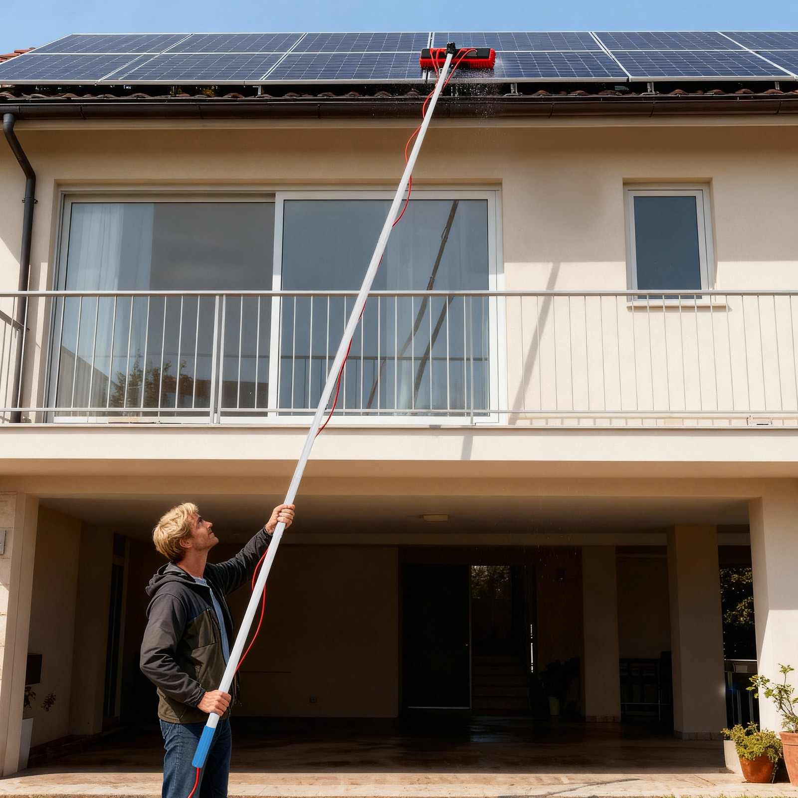 23FT Solar Panel Cleaning Brush Outdoor Window Adjustable Pole Cleaning Kit