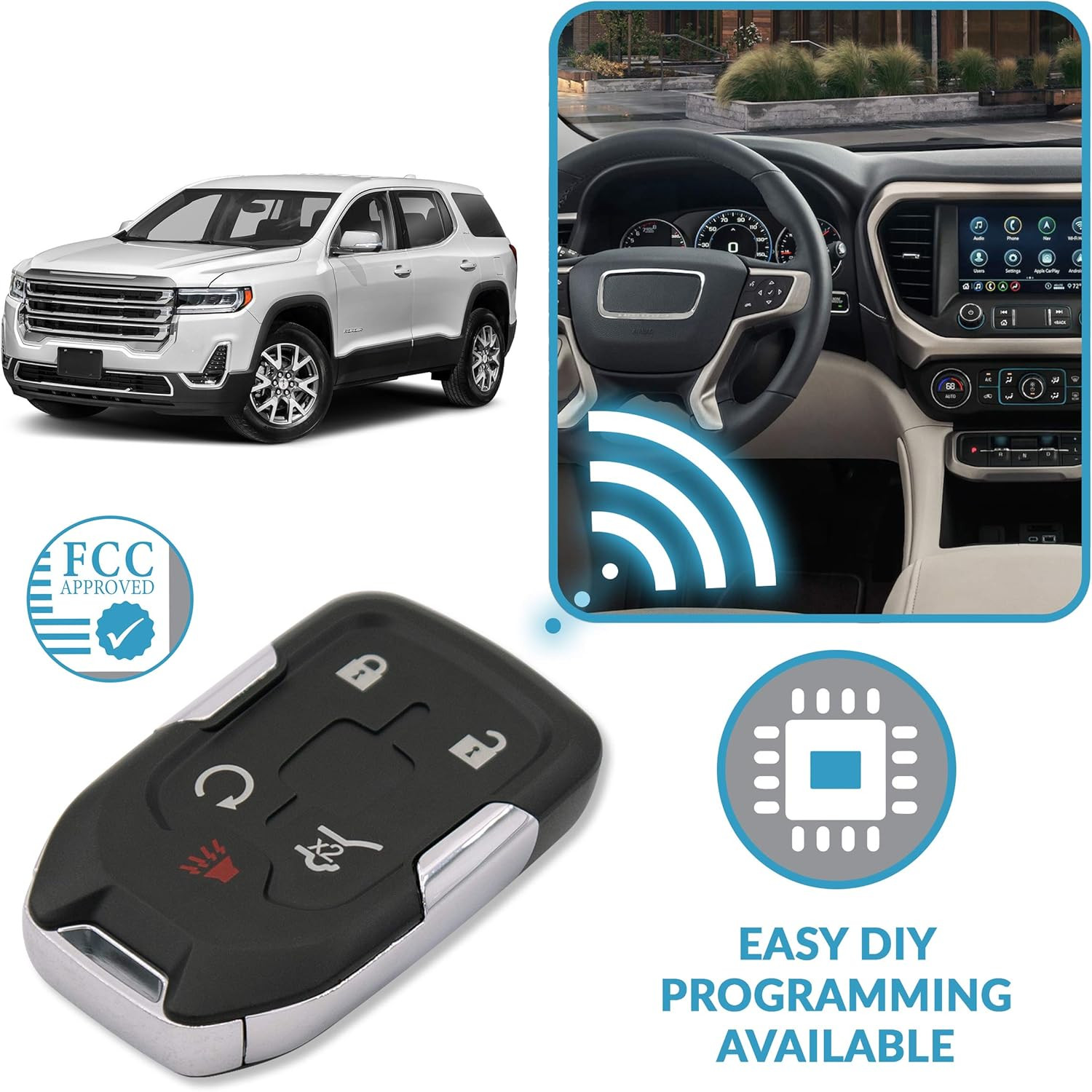 Replacement for 5 Button Proximity Smart Key for GMC Acadia HYQ1EA 13508275