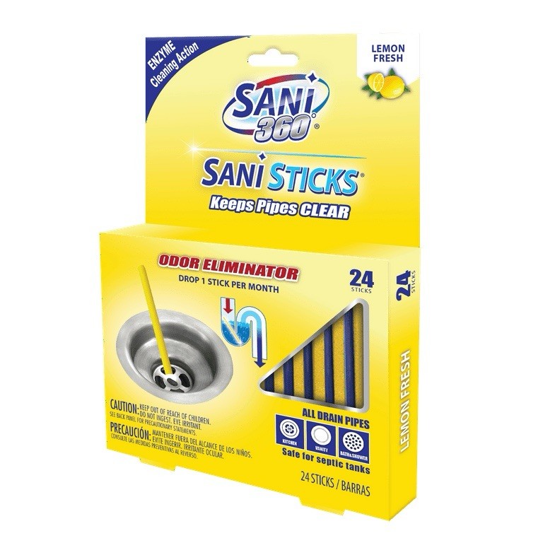 Sani-Max Drain Sticks 24 Count, Lemon Scents, Stop Clogs And Smelly Sinks