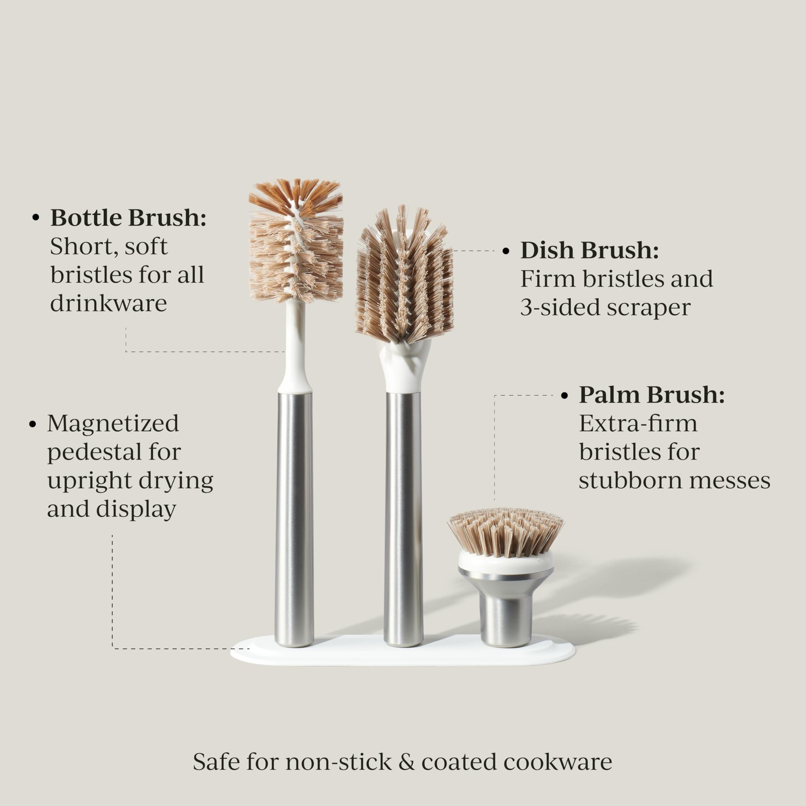 Ionic Brush Set, Magnetized to Stand Upright, Stainless Steel with Replaceabl…
