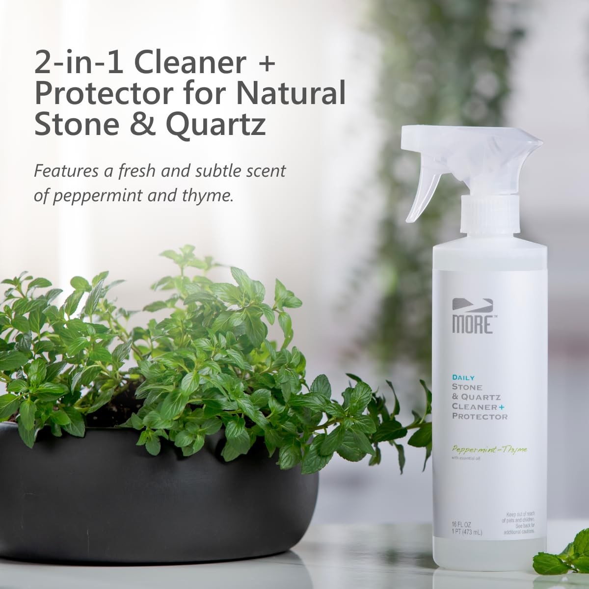 MORE Stone & Quartz Cleaner + Protector – Water-Based Surface Spray – Granite…