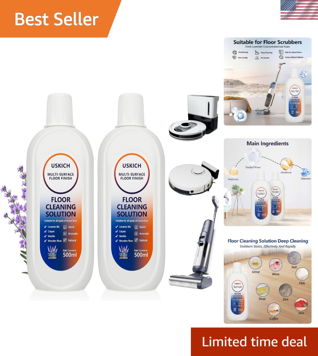 Effective Lavender Floor Cleaner 34 FL OZ – Residue-Free & Fast-Drying Solution