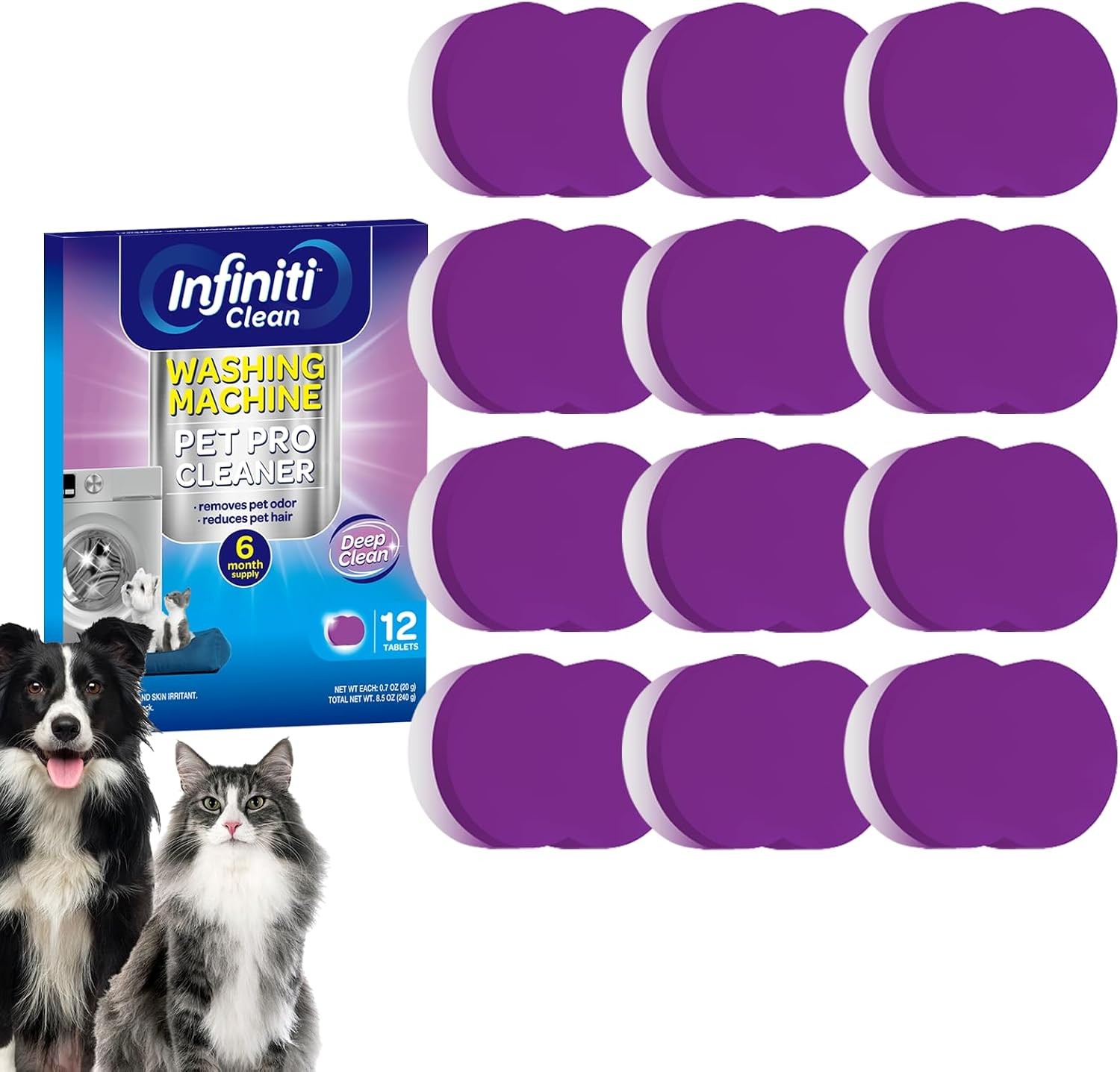 Washing Machine Cleaner Tablets 12 Pack, Formulated for Pet Owners, 8.5oz Washer