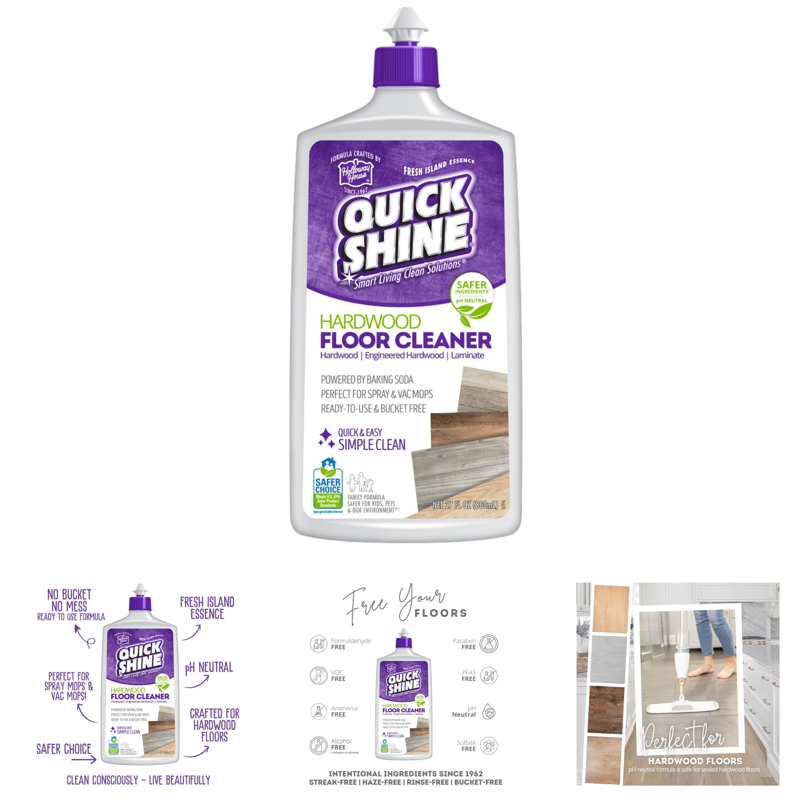 Hardwood Floor Cleaner 27 oz Streak-Free No Residue pH Neutral Made in USA