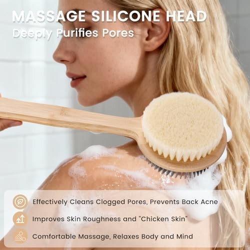 Double-Sided Silicone Back Scrubber – Long Bamboo Handle, Deep Clean & Exfoliate