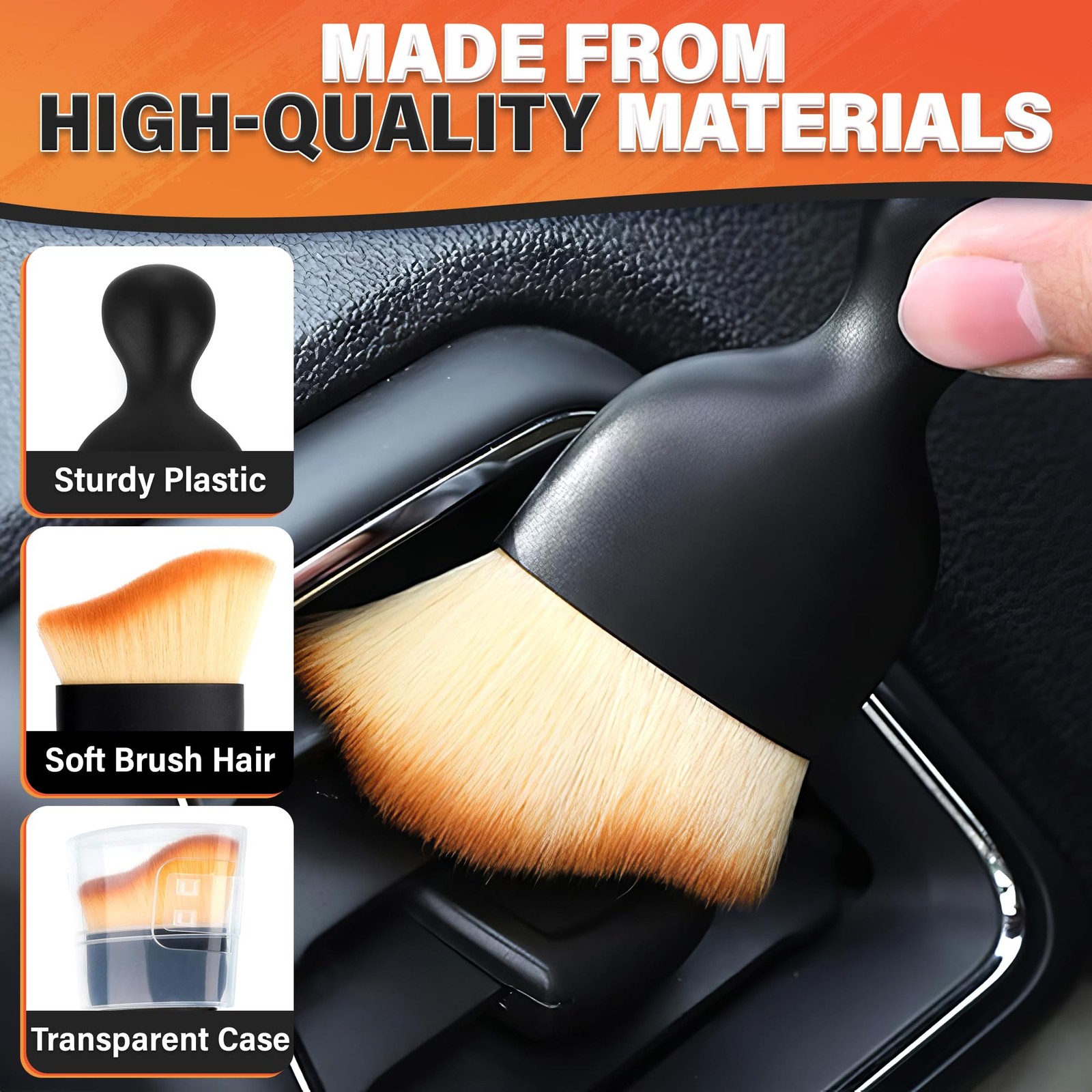 Car Detailing Brushes 3pc Interior Cleaning Soft Nylon Waterproof Handle 2.29×3.