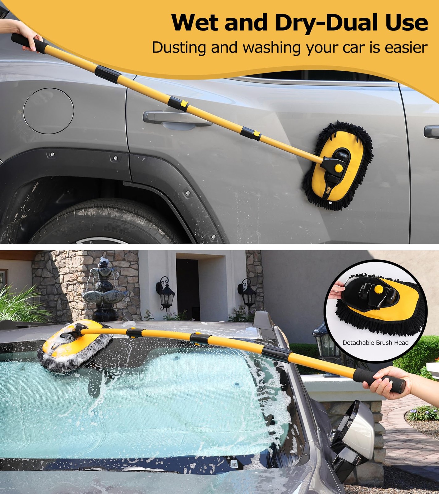 56.7 Car Wash Brush Mop Kit with Long Handle and Chenille Replacement Head”