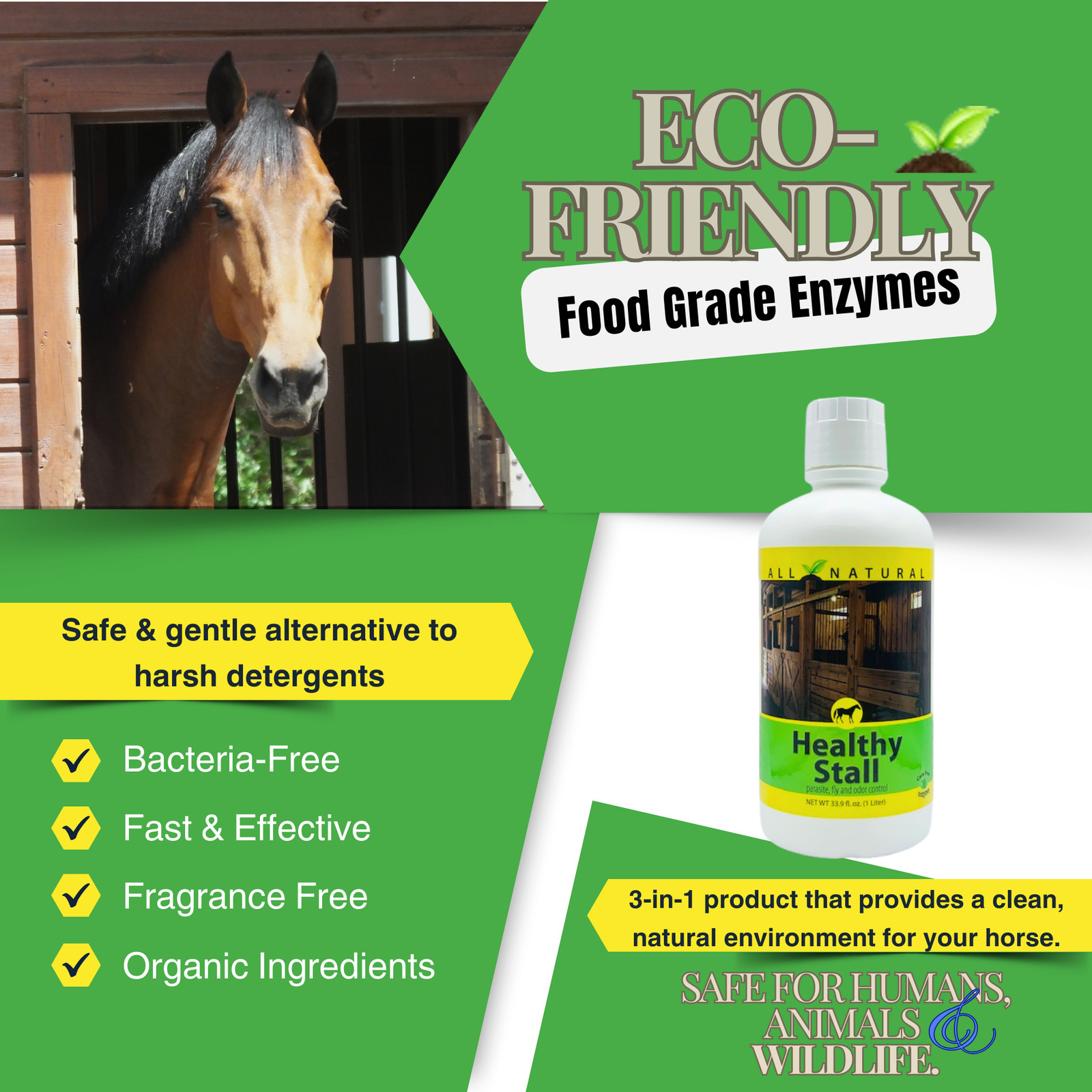 Natural Horse Stall Cleaner & Odor Eliminator | Healthy Stall | 32 oz, 33.9 oz &