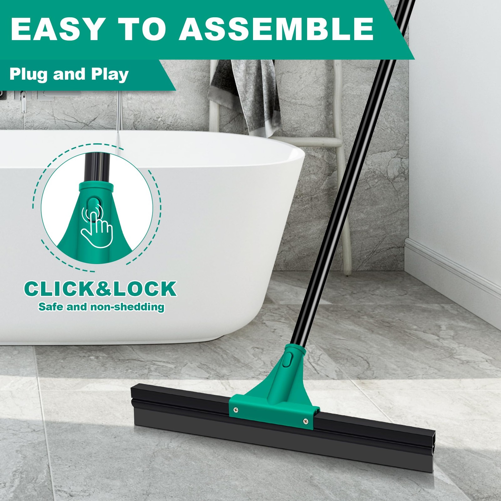 Floor Squeegee Heavy Duty with 58.3 inches Long Handle, Scraper Broom for Cle…