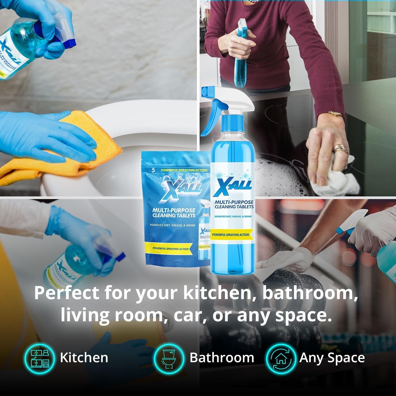 X-ALL Multi-Purpose Cleaner – Spray Bottle and 5x Cleaning Tablets – Cleaner for