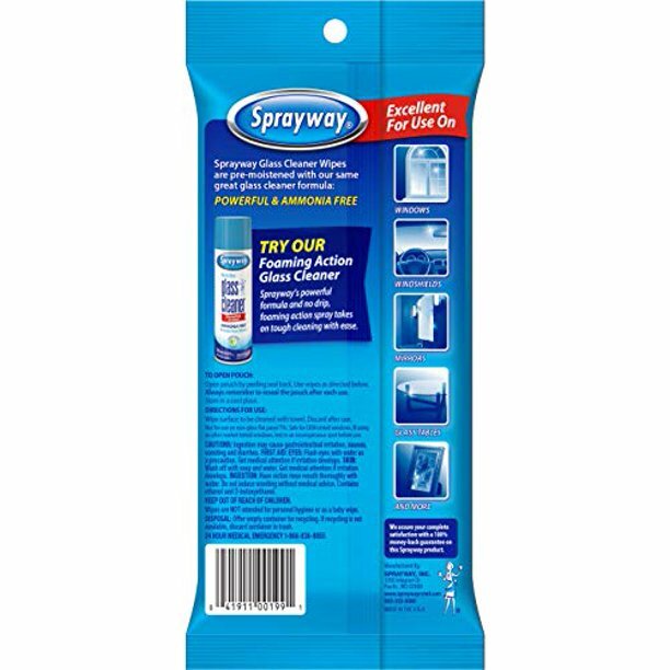 SPRAYWAY World’s Best GLASS CLEANER Windshield Windows Pre-Moistened Wipes