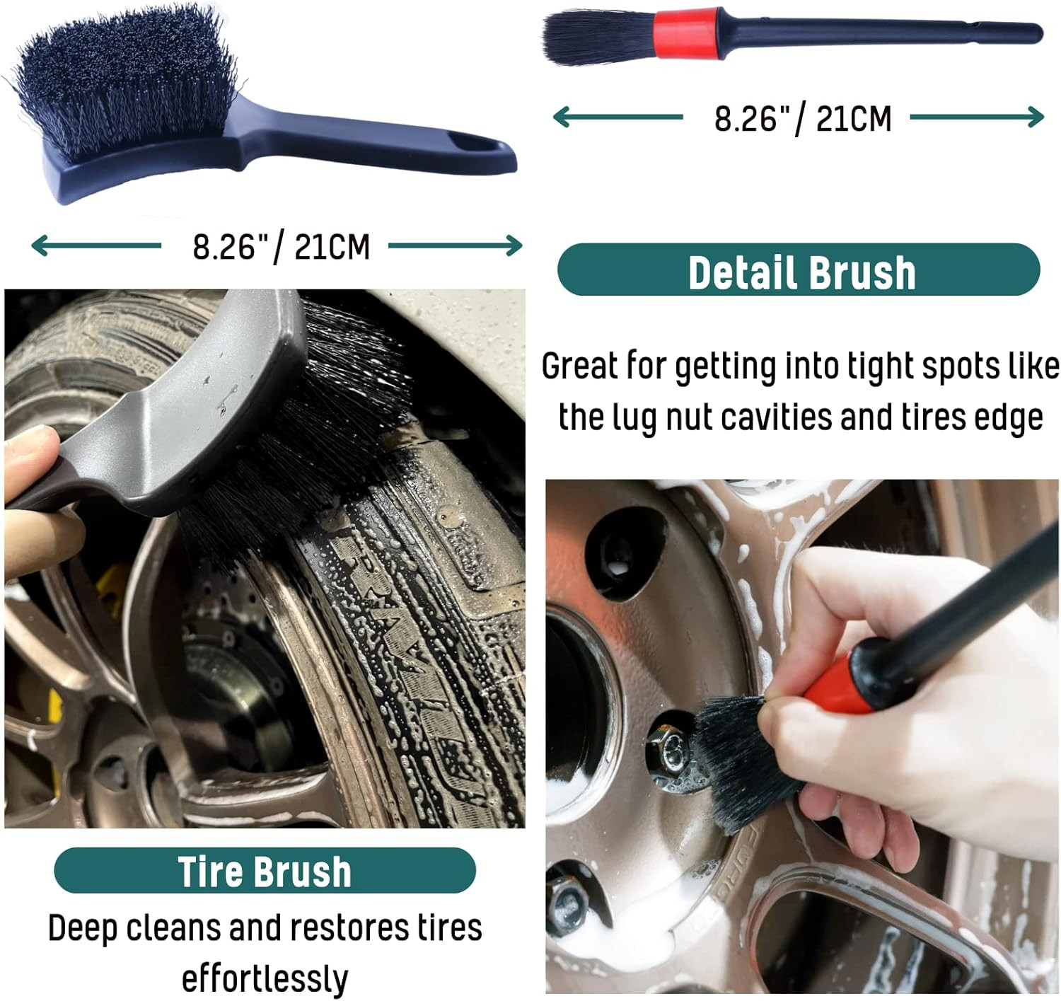 Professional 4 Pack Long Handle Wheel Brush Kit for Cleaning Wheel and Tire- 2X
