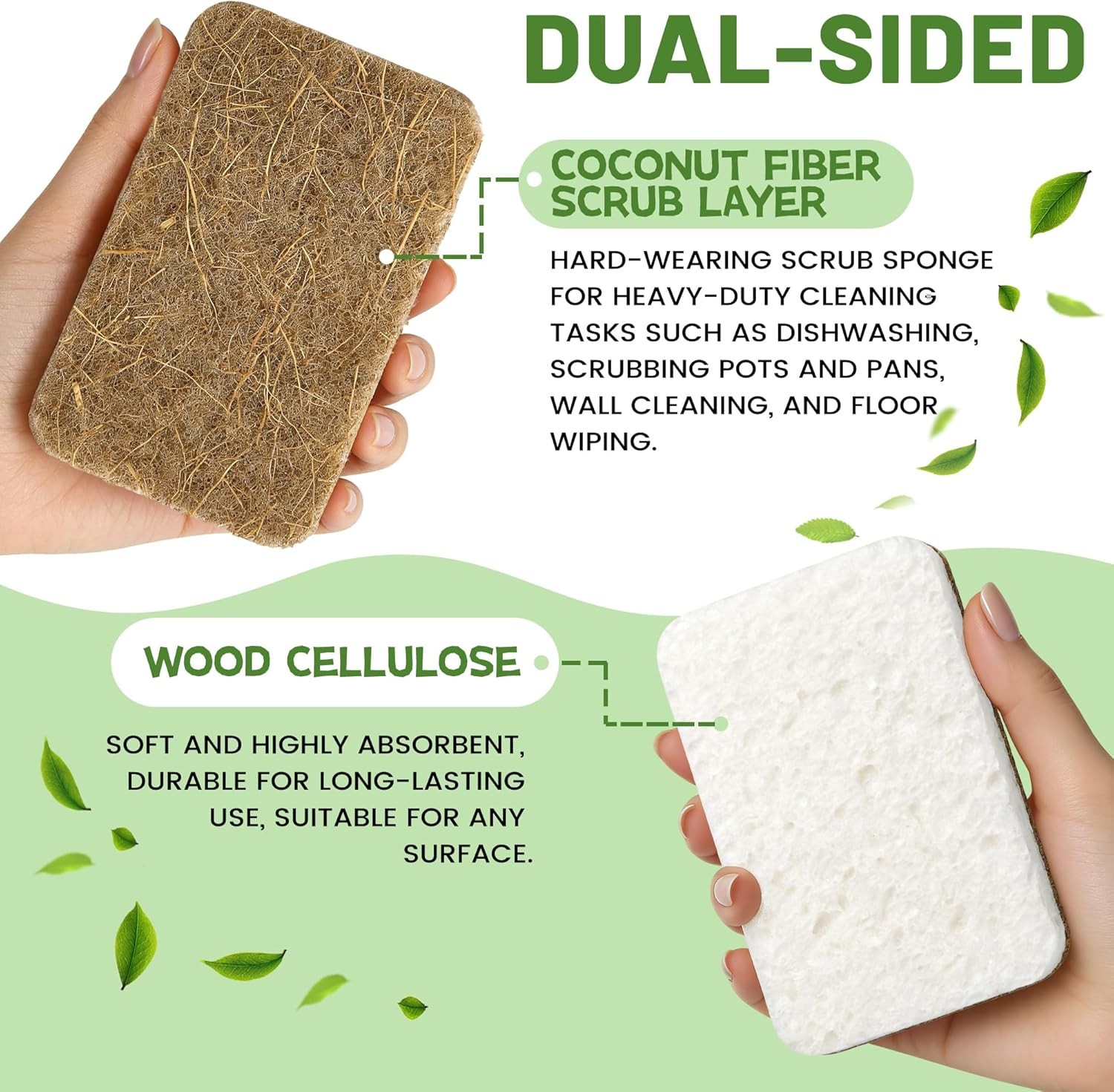 12 Count Plant-Based Kitchen Sponges, Compostable Cellulose Sponge,