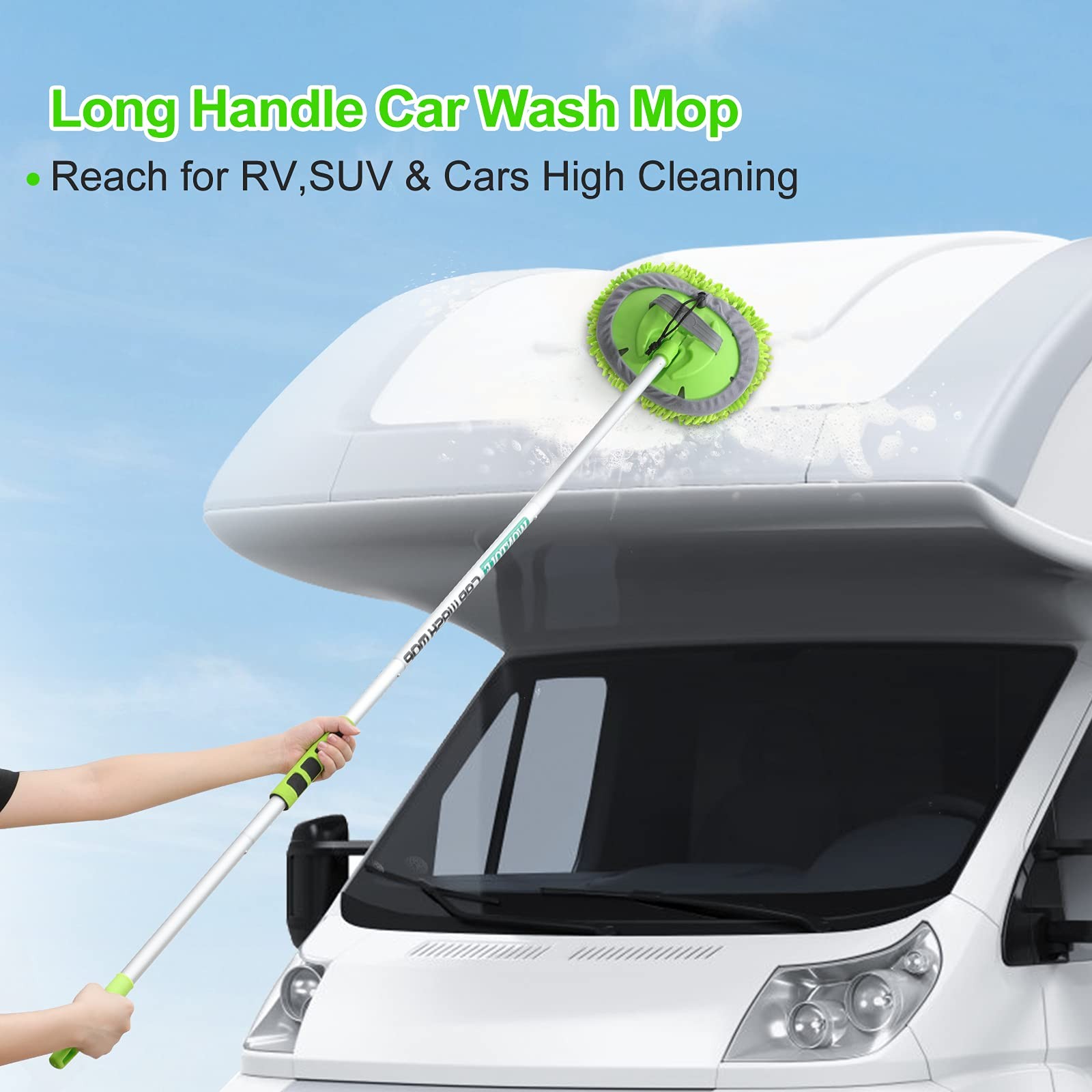 62” Car Wash Brush Long Handle Chenille Microfiber Mop Mitt Kit Detailing