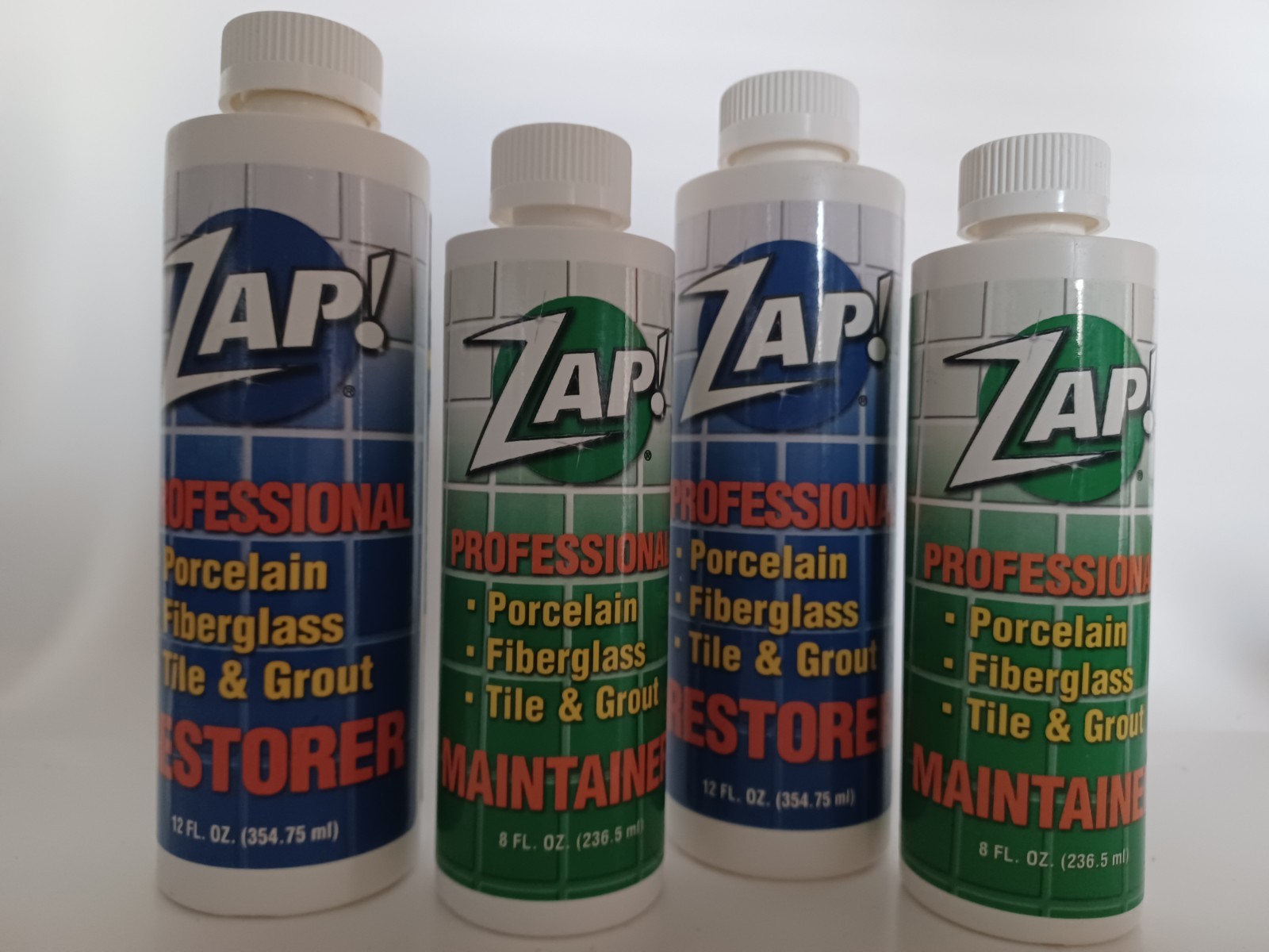 ZAP Professional Restorer/Maintainer Porcelain-Tile/Grout-Fiberglass 4) 8/12 Oz