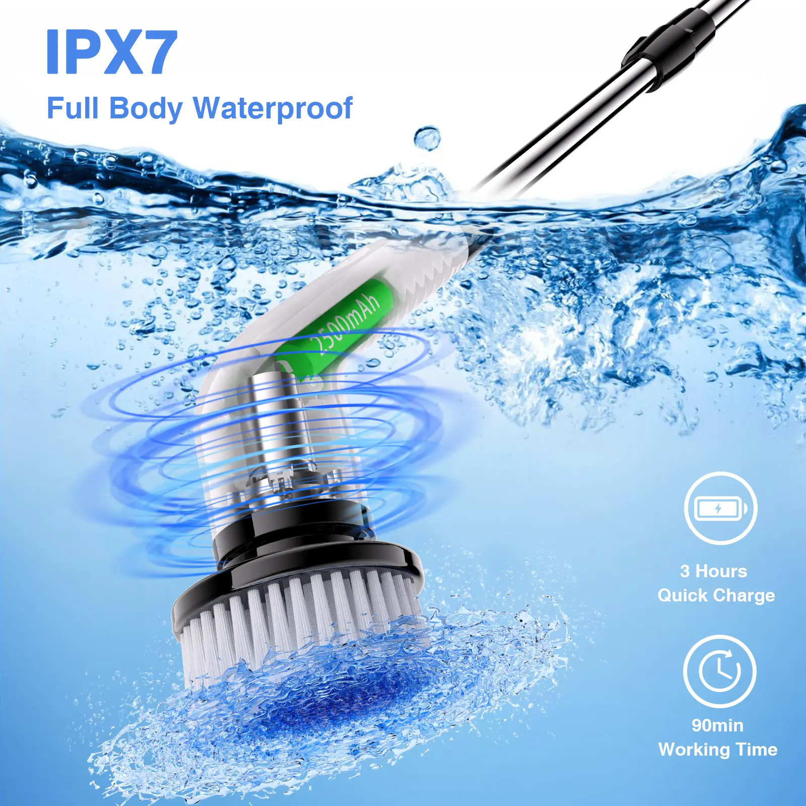 Electric Spin Scrubber Cordless Full Body Waterproof Cleaning Brush with Display