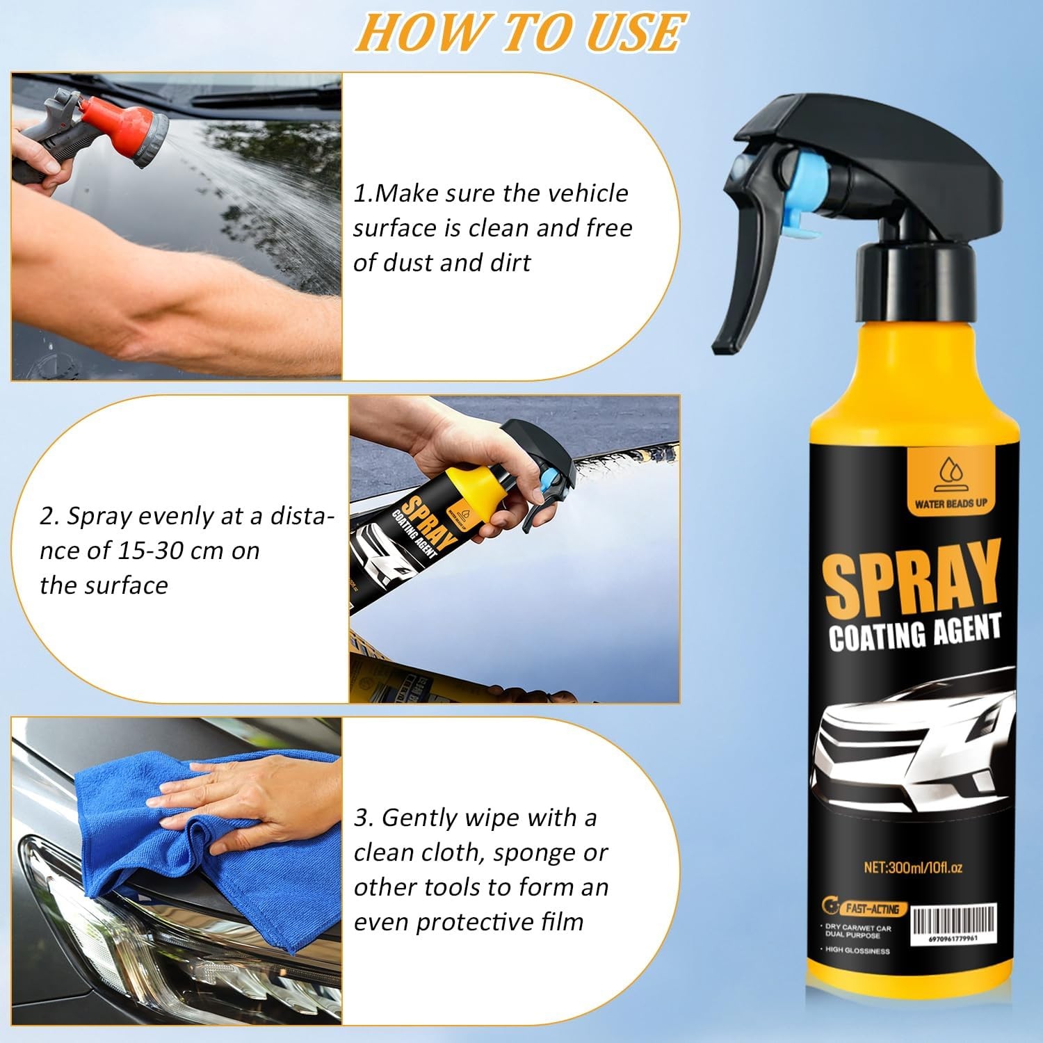 Nano Ceramic Coating Spray Kit – Easy Spray Auto Paint Protection, Hydrophobic