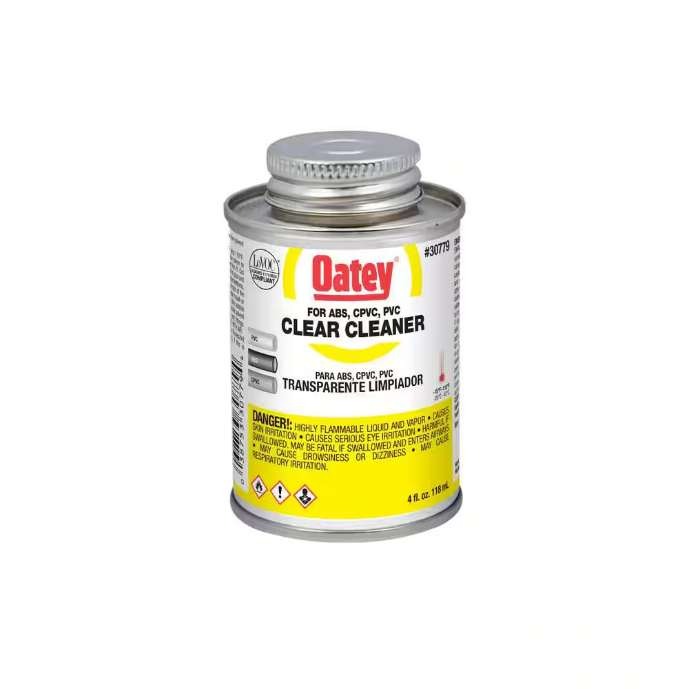 Oatey 307821 All-Purpose ABS, PVC and CPVC Pipe Cleaner, Clear Liquid, 8 oz Can