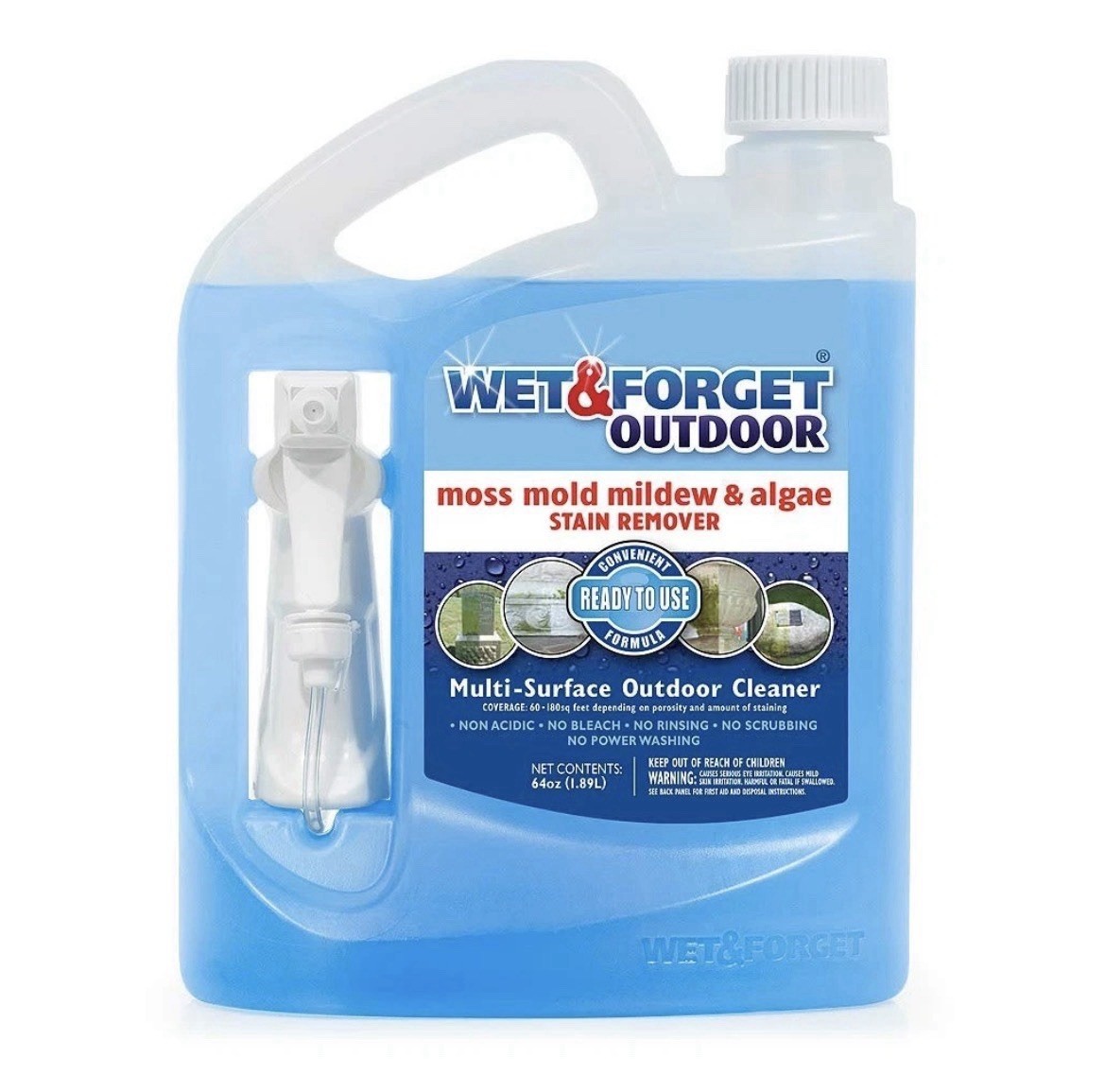 Wet & Forget Moss Mold Mildew Algae Cleaner 64oz Outdoor MultiSurface