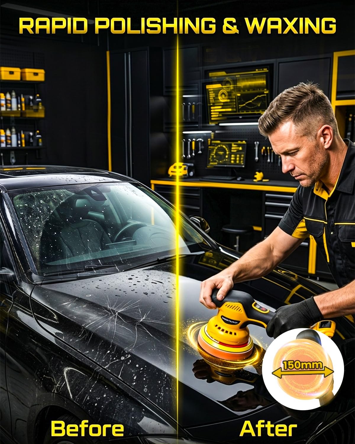 Cordless Buffer Polisher Compatible with Dewalt 20V Battery, 6 Inch Orbital C…