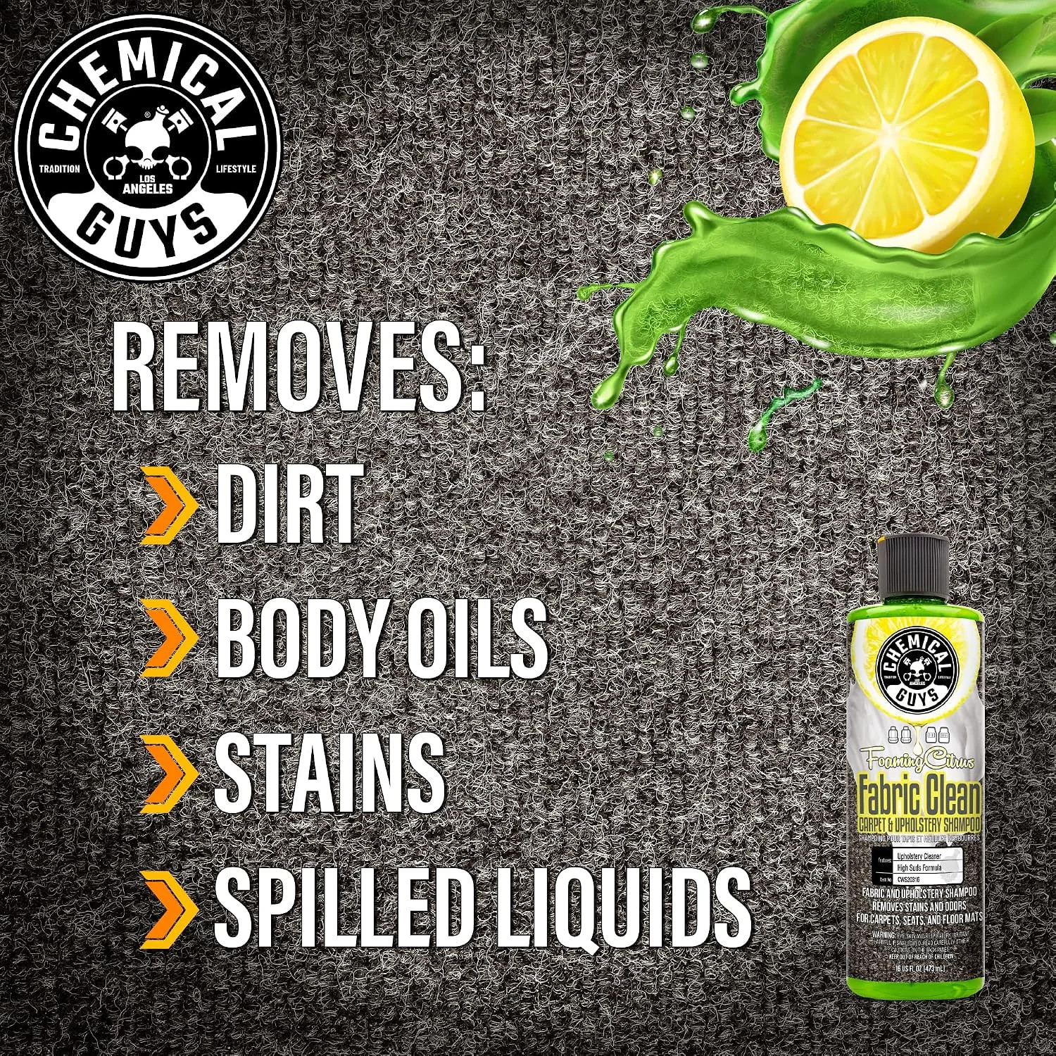 Chemical Guys, Foaming Citrus Fabric & Carpet Cleaner, Seats & Mats, 16 oz | Hig