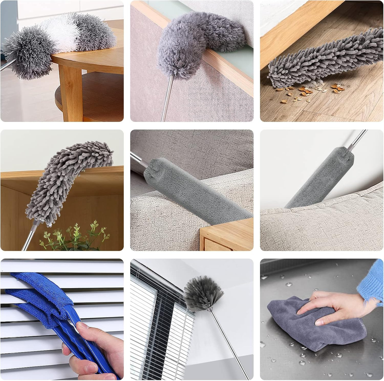 Microfiber Duster Kit (11PCS) – Washable Dusters with Extension Pole (30 to 100