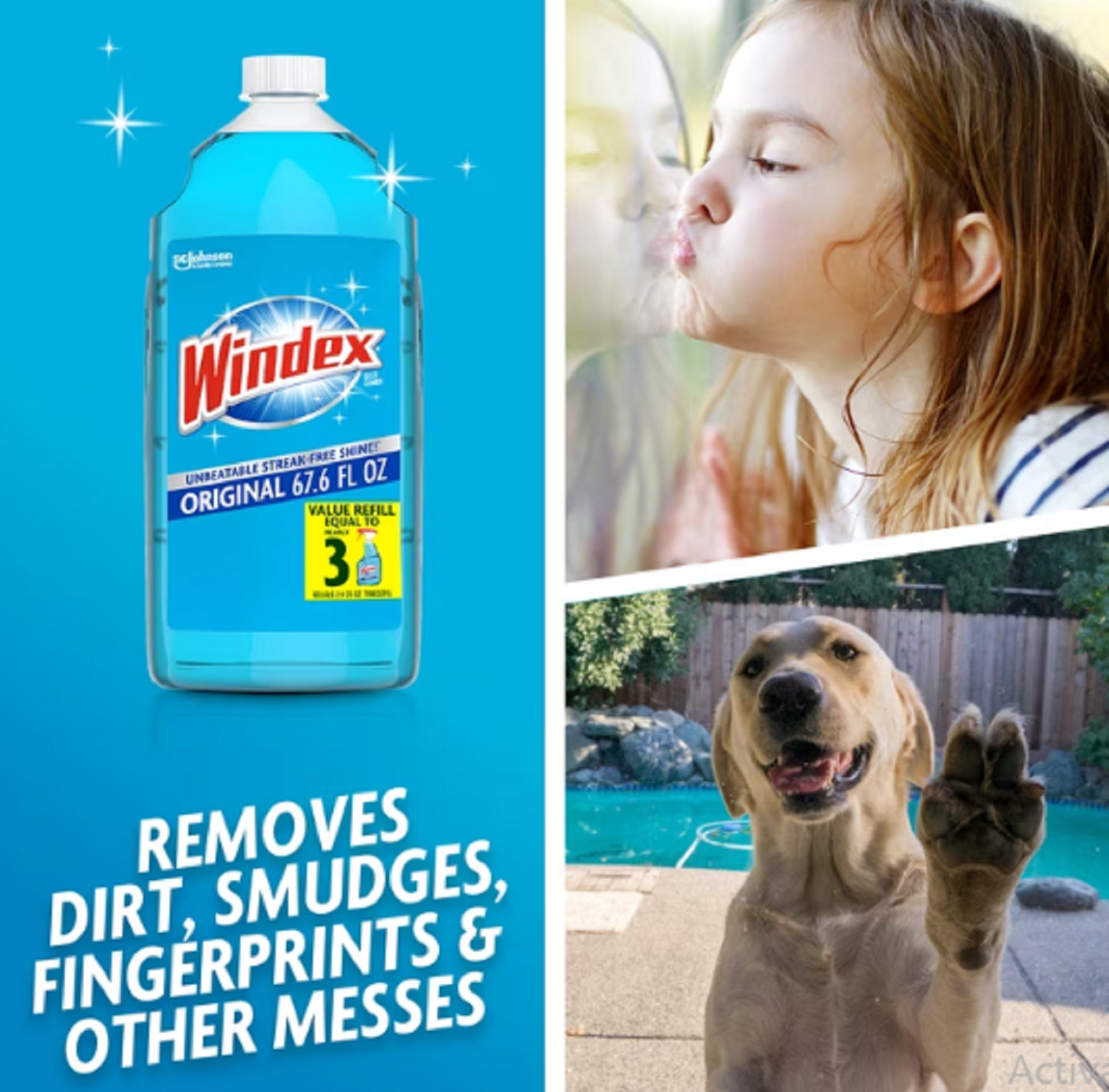 Windex Glass, Window, and Mirror Cleaner Refill, Original Blue, 2 L