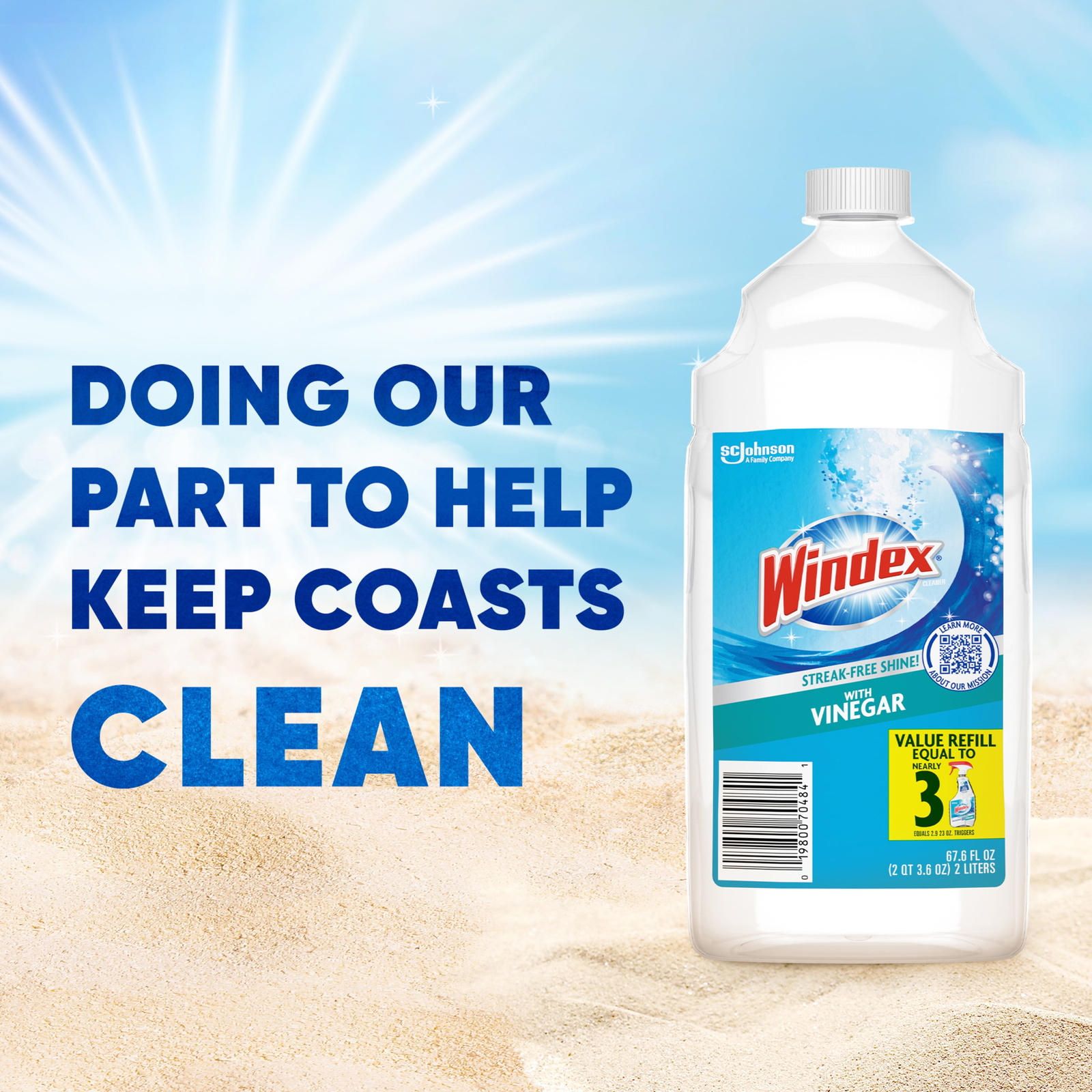 Windex with Vinegar Glass Window Cleaner, New Refill Bottle, 2 L