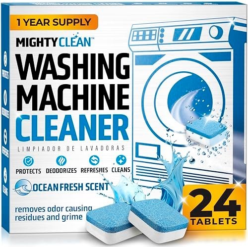 Washing Machine Cleaner Tablets 24 Pack – Septic Safe, HE Compatible, 1 Year Sup