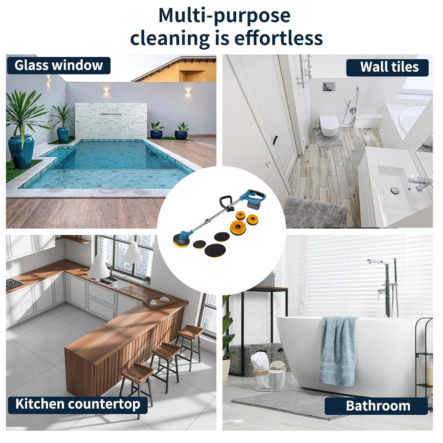 3 Heads Electric Spin Scrubber Cordless Bathtub Power Scrubber Rechargeable US